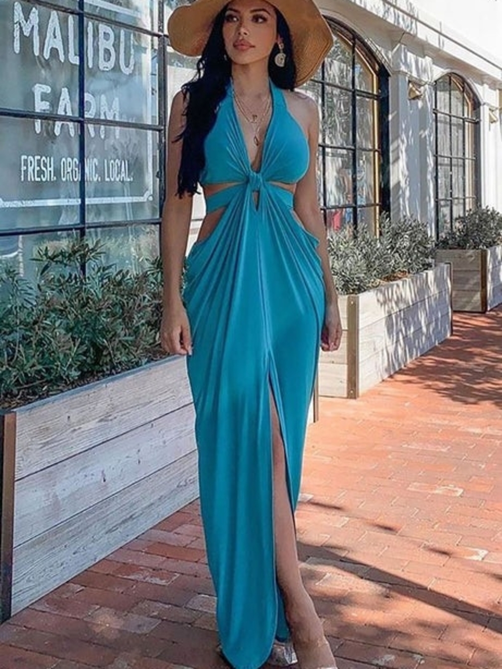 Turquoise Cutout Halter Maxi Dress - Picture 4 of 7